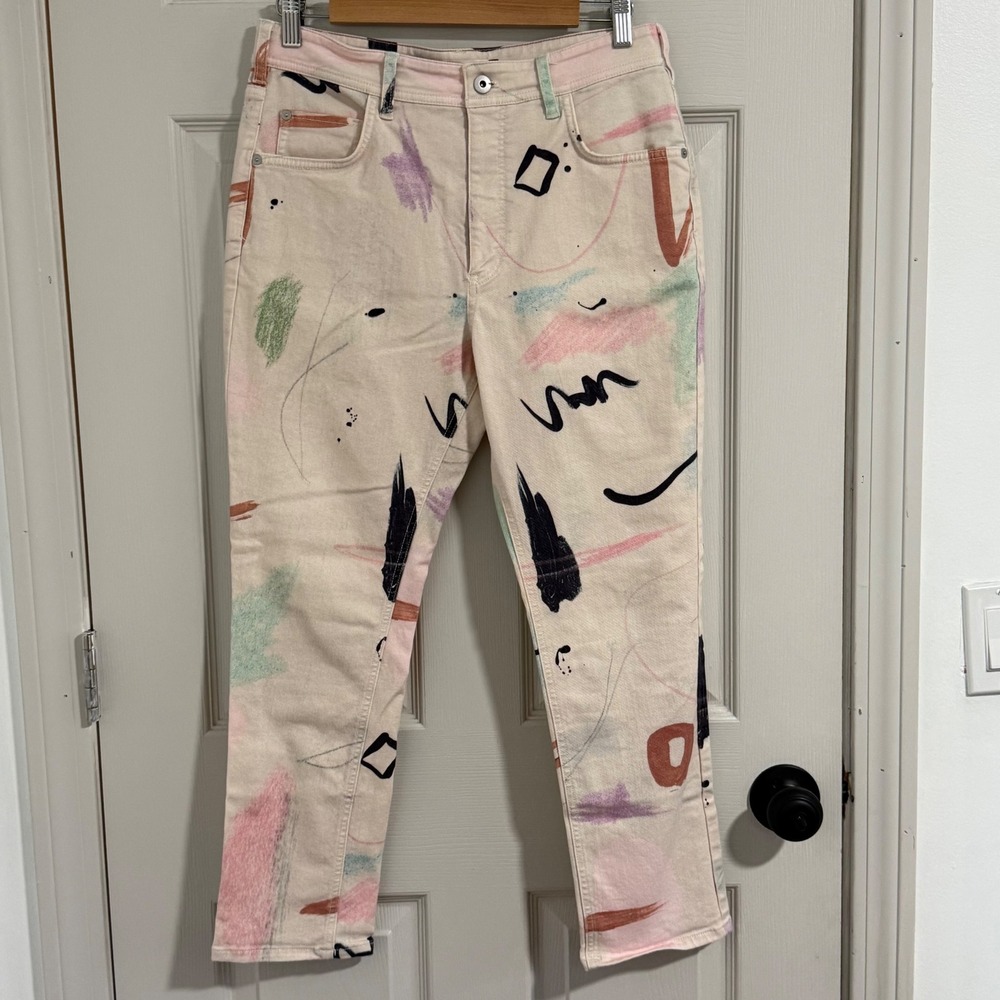 Anthropologie Moglea Slim Straight Jeans Womens 29 Abstract Boho Multicolor